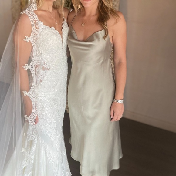 Silky Cowl Neck Slip Dress - moss green - Picture 1 of 5